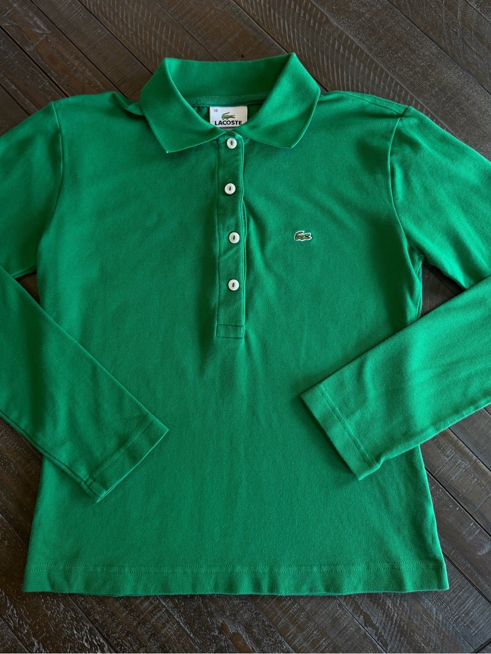 🐊Lacoste Women’s Long Sleeve Polo Shirt Green Size 38 (Small) - LIKE NEW